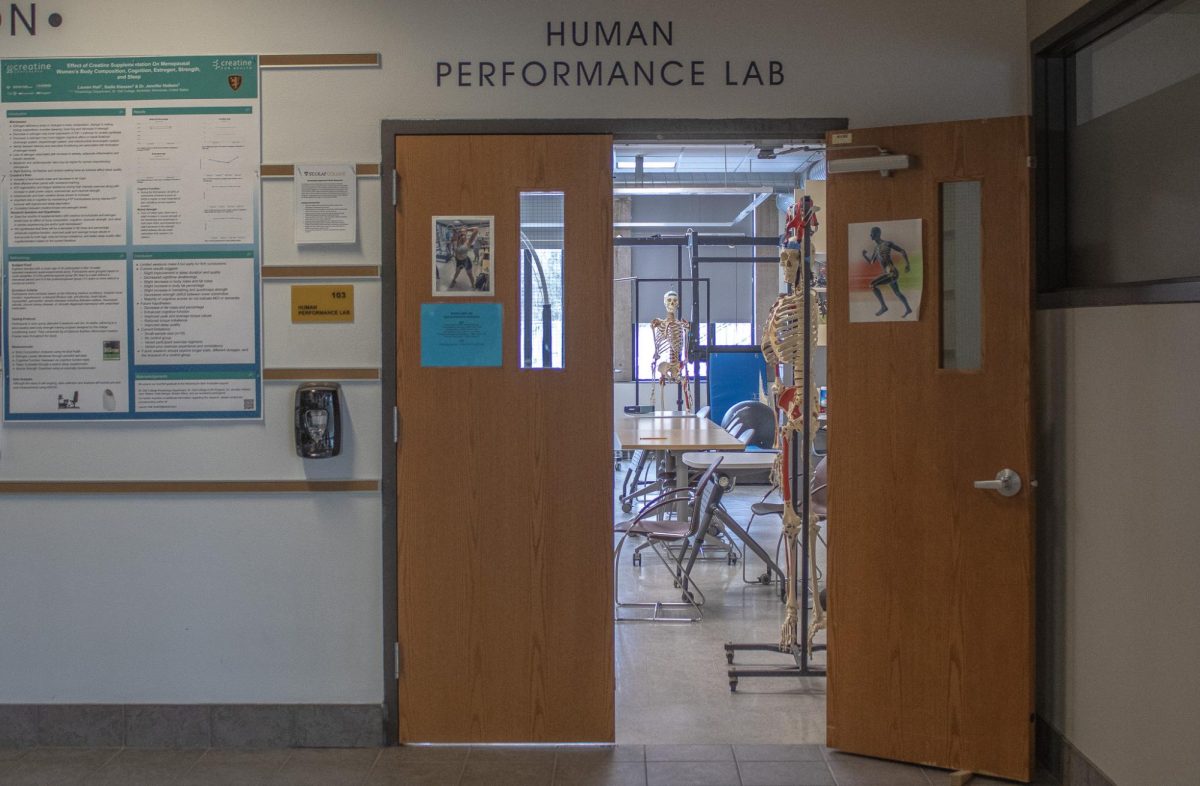 Entrance to the Human Performance Lab where Kinesiology students learn to apply exercise fitness tests.