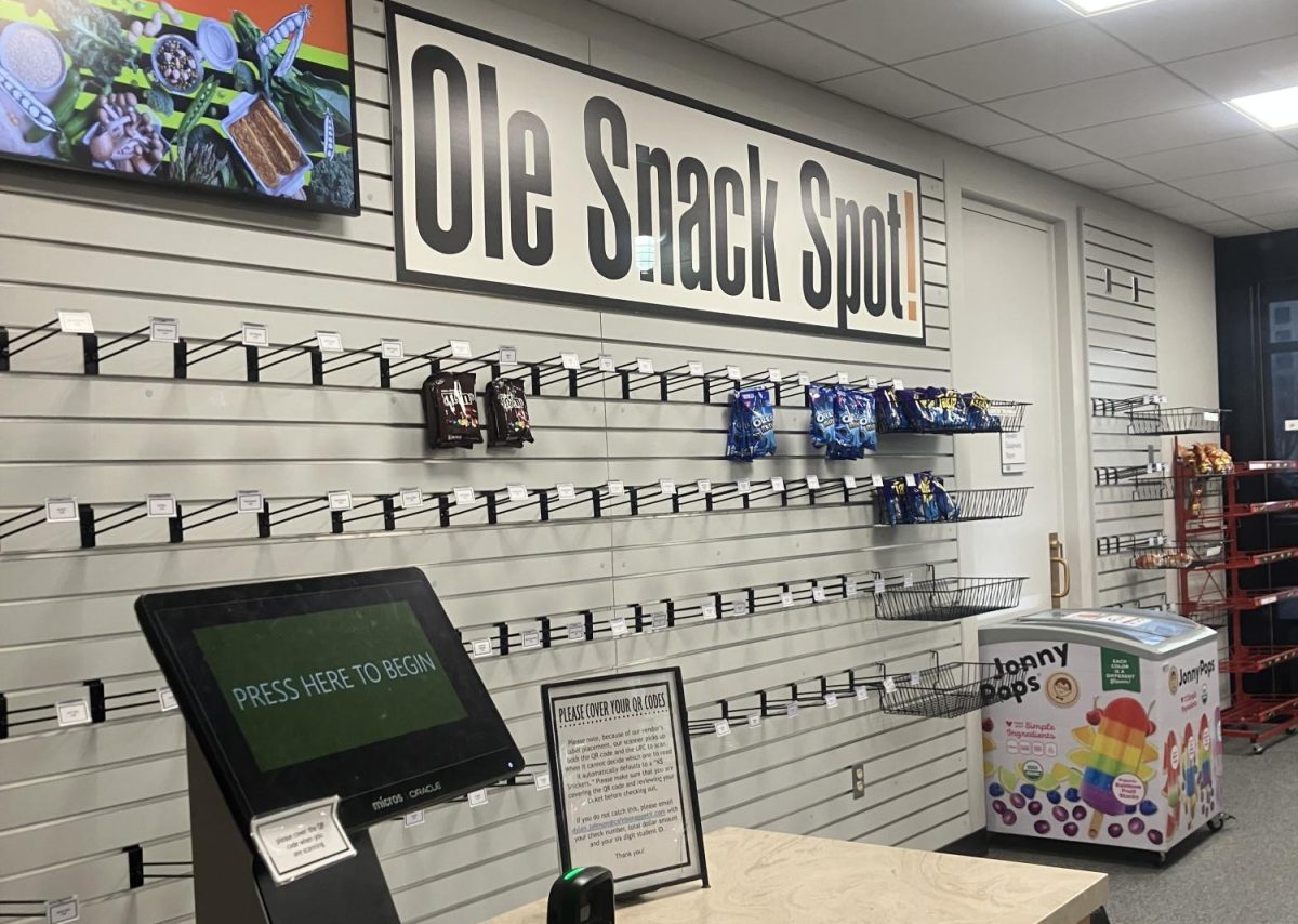 The wall of the 'Ole Snack Spot' — once covered in a variety of snacks — now empty. 