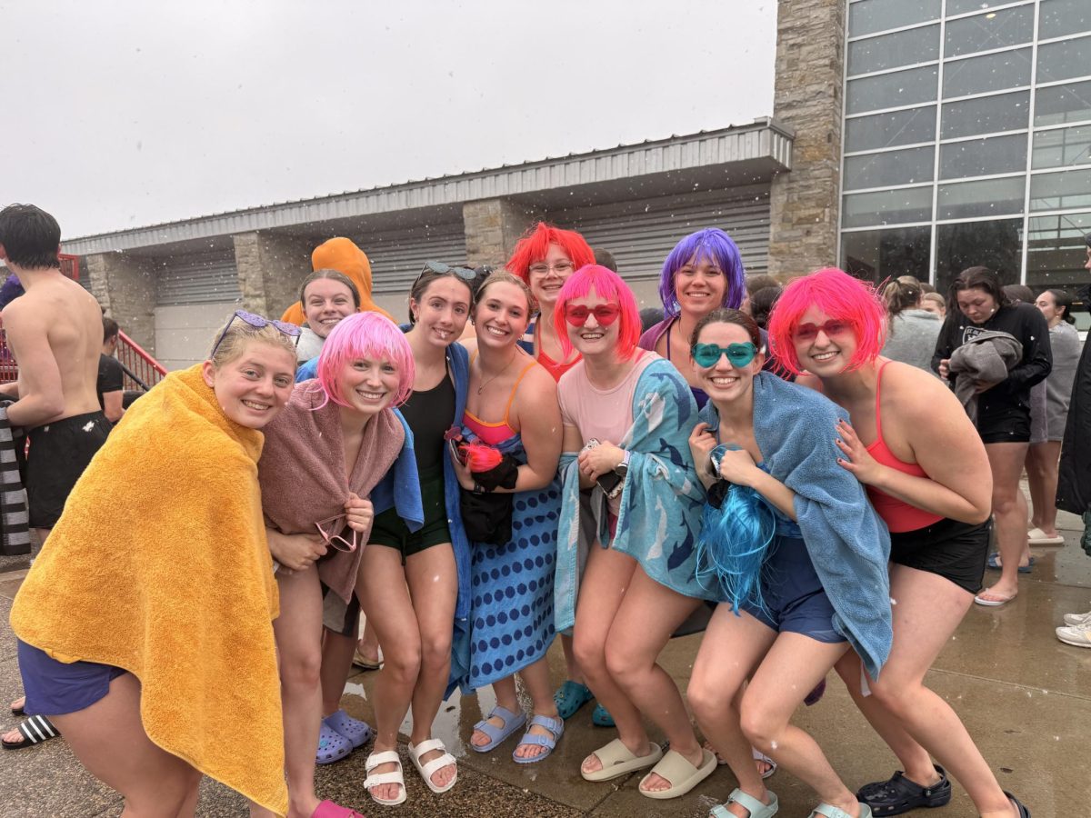 Members of the St. Olaf Women's Swim and Dive Team after their Polar Plunge