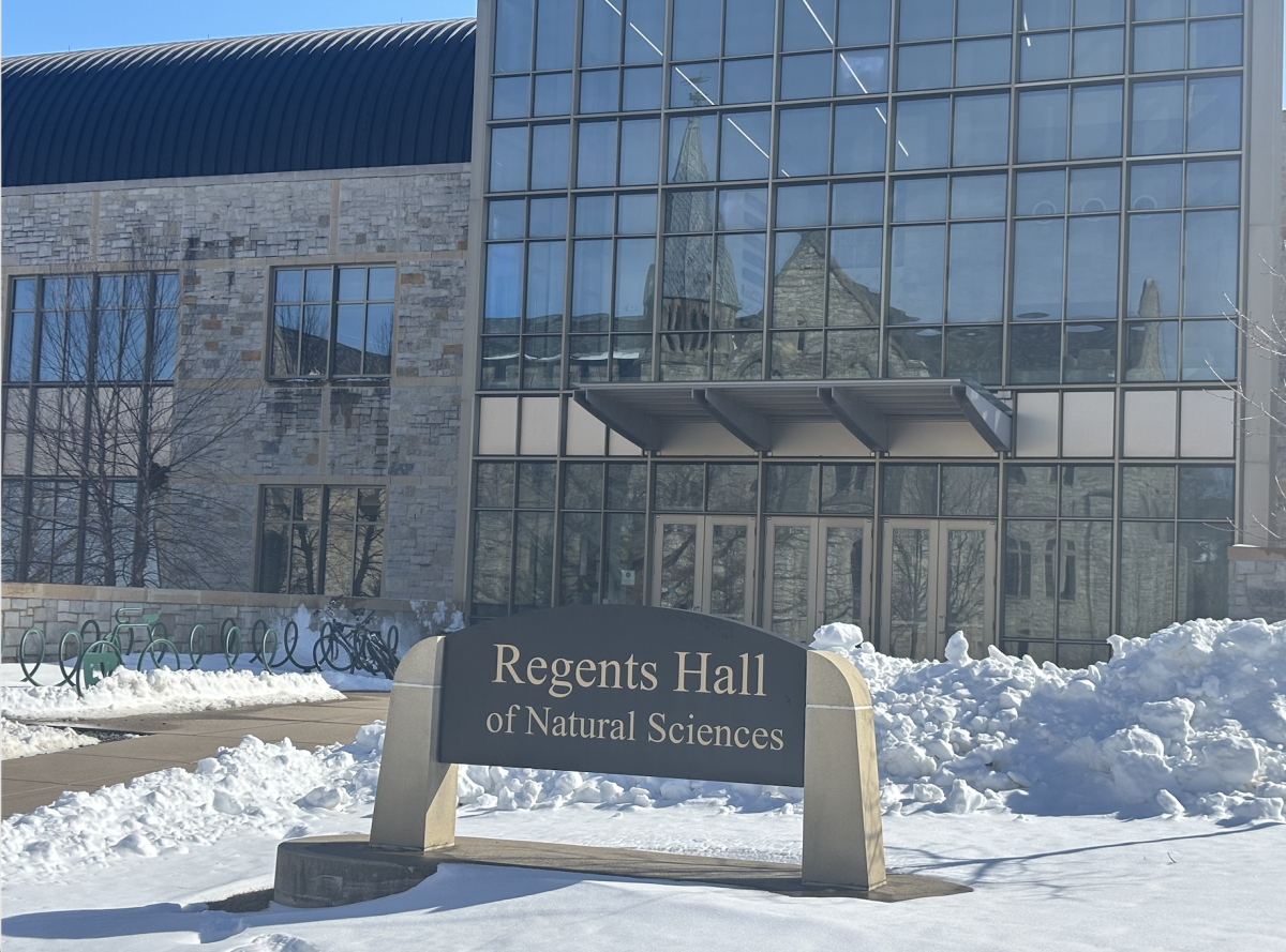 The entrance to Regents Hall of Natural Science, where some classes in the engineering major are held. 