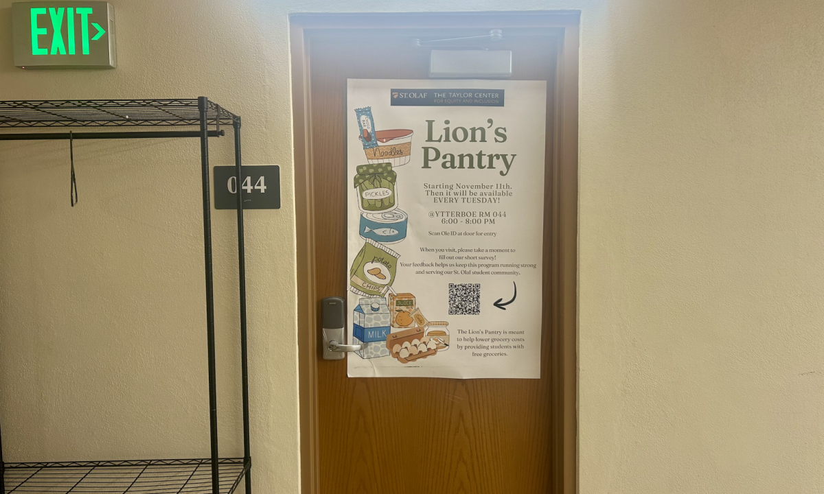 The door to the Lion's Pantry where students facing food insecurities can pick up available food options.