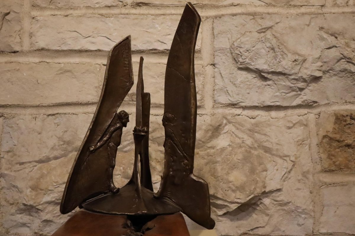 "Striving for Peace" statue (1989) located on the 3rd floor of Rolvaag Memorial Library